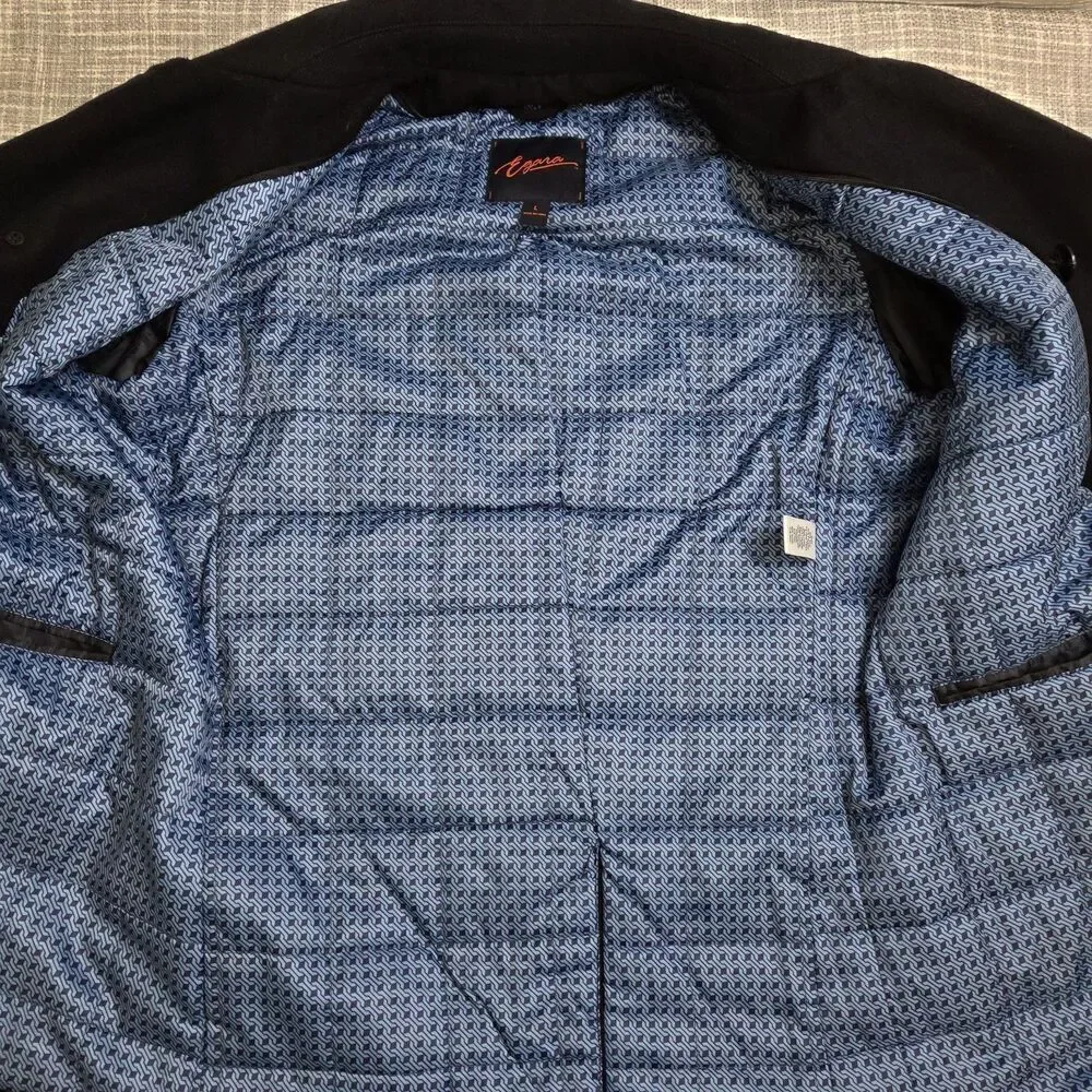 Egara Peacoat Wool Blend Men's L Quilt Lined Very Dark Navy/Black